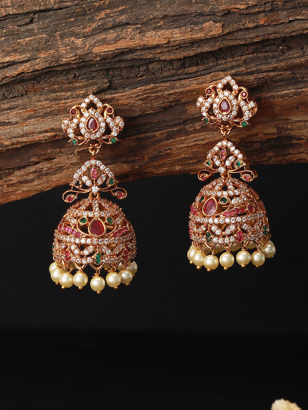 

Saraf RS Jewellery Gold-Plated Dome Shaped Jhumkas Earrings