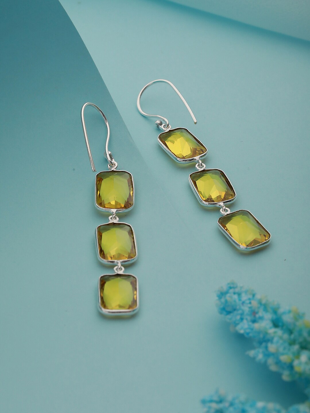 

Saraf RS Jewellery Silver-Plated Contemporary Drop Earrings, Yellow