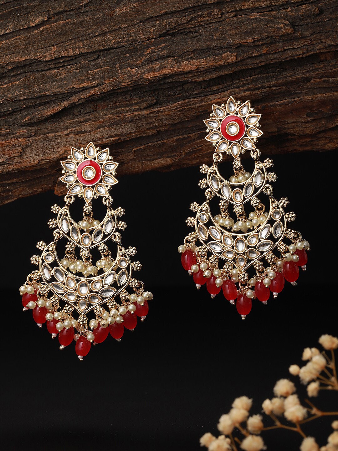 

Saraf RS Jewellery Classic Kundan Studded Chandbalis Earrings, Gold