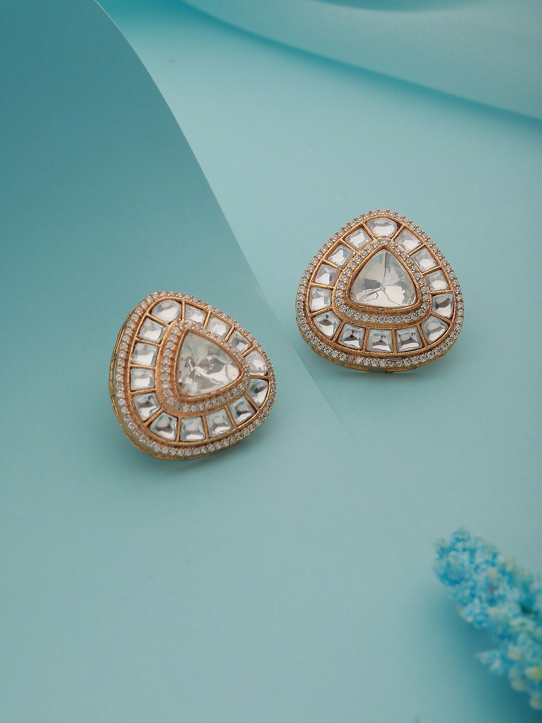 

Saraf RS Jewellery Gold-Plated Triangular Studs Earrings