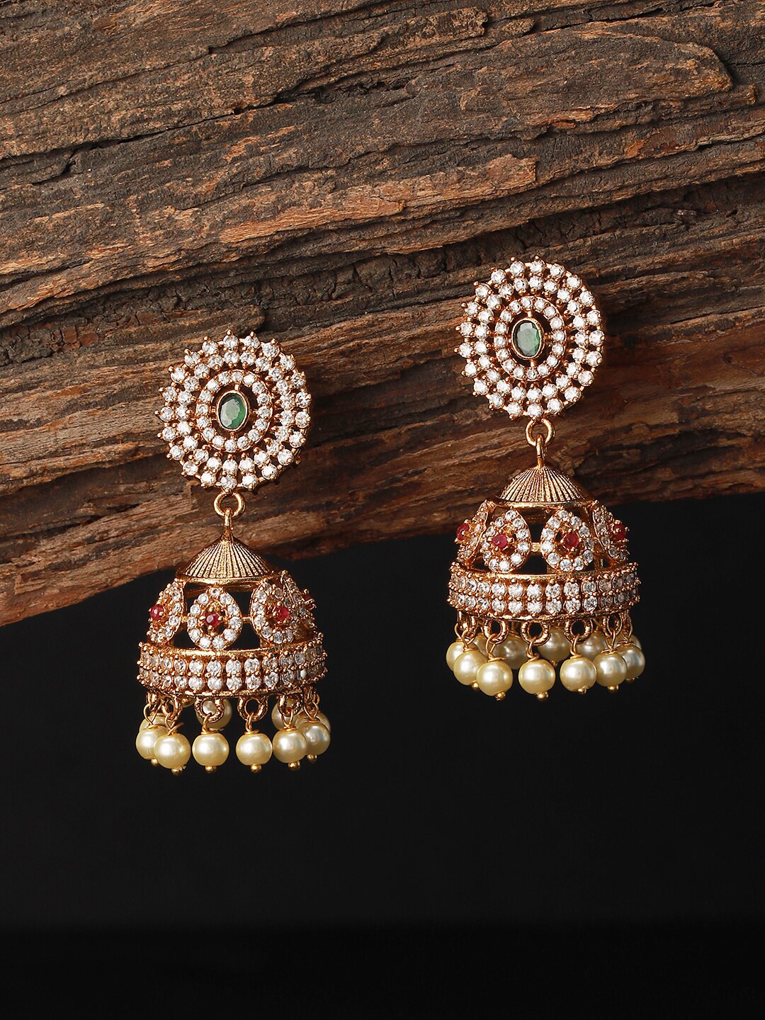 

Saraf RS Jewellery Gold-Plated Dome Shaped Jhumkas
