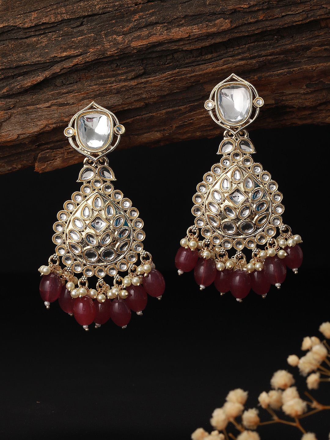 

Saraf RS Jewellery Gold-Plated Classic Kundan Studded Drop Earrings