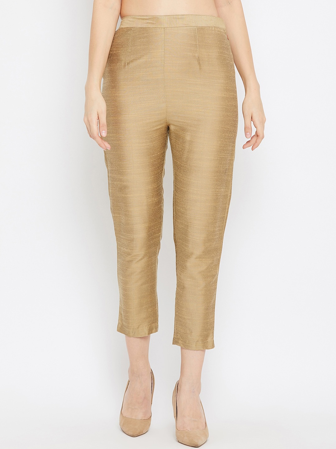 

Clora Creation Women Smart Easy Wash Cigarette Trousers, Gold