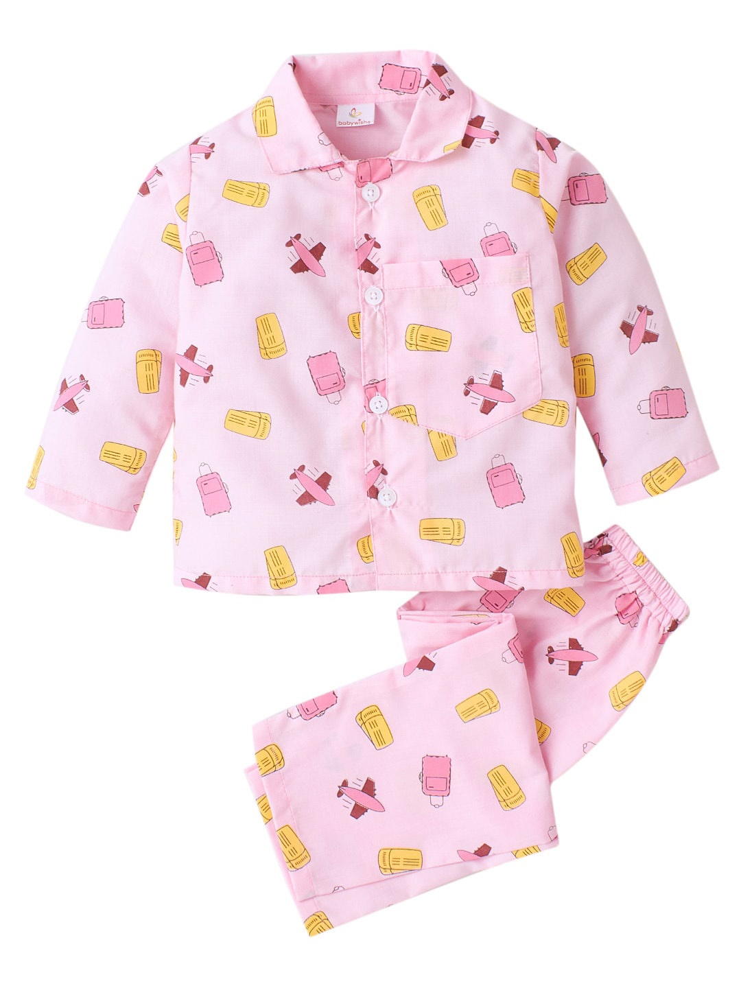 

Babywish Kids Conversational Printed Pure Cotton Night suit, Pink