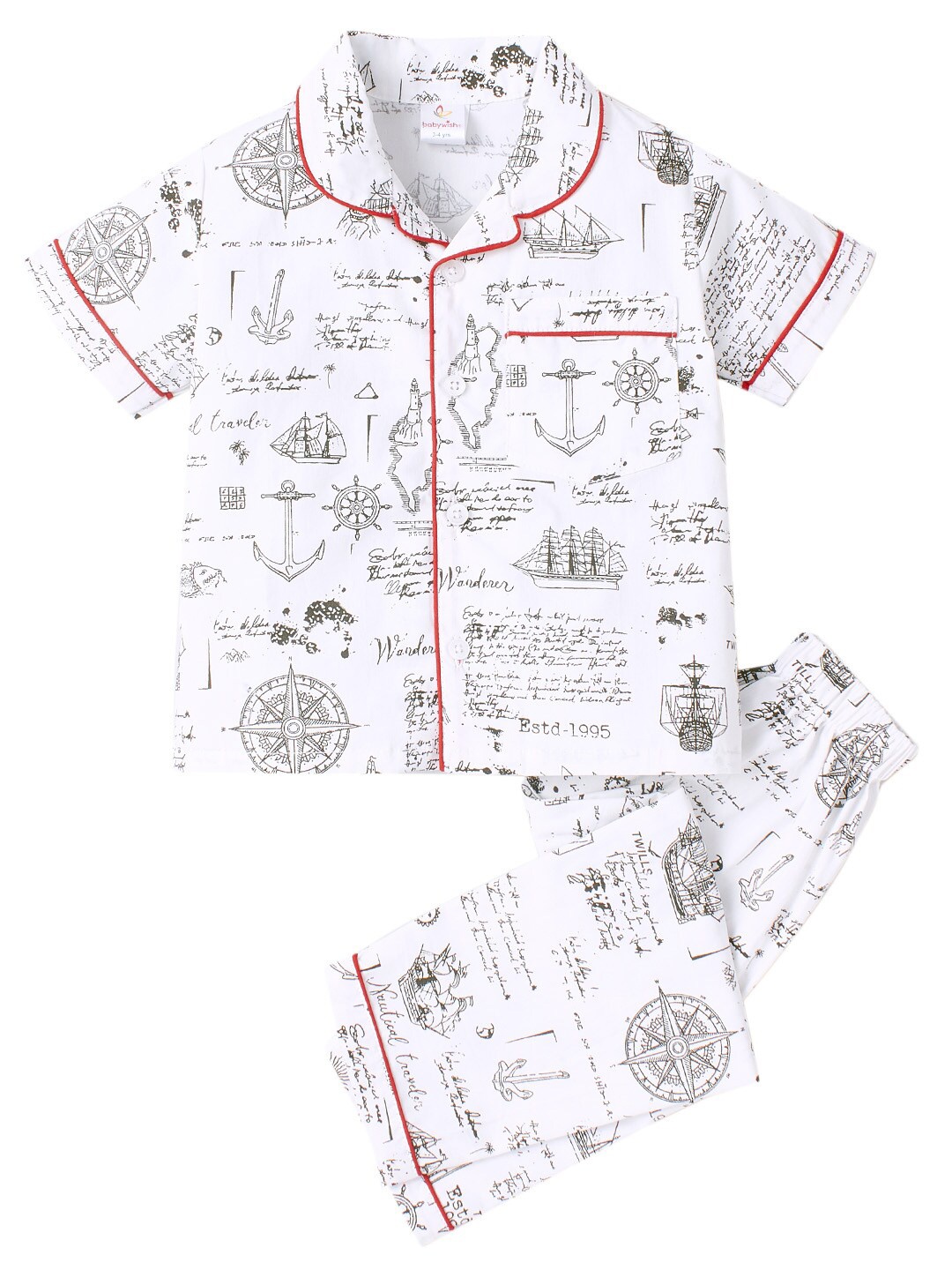 

Babywish Kids Printed Pure Cotton Night suit, White