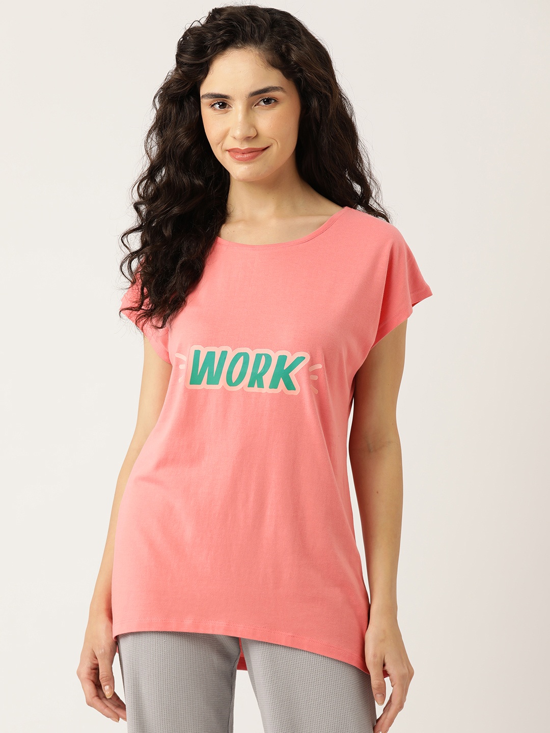 

UNMADE Women Typography Printed Lounge T-shirt, Pink
