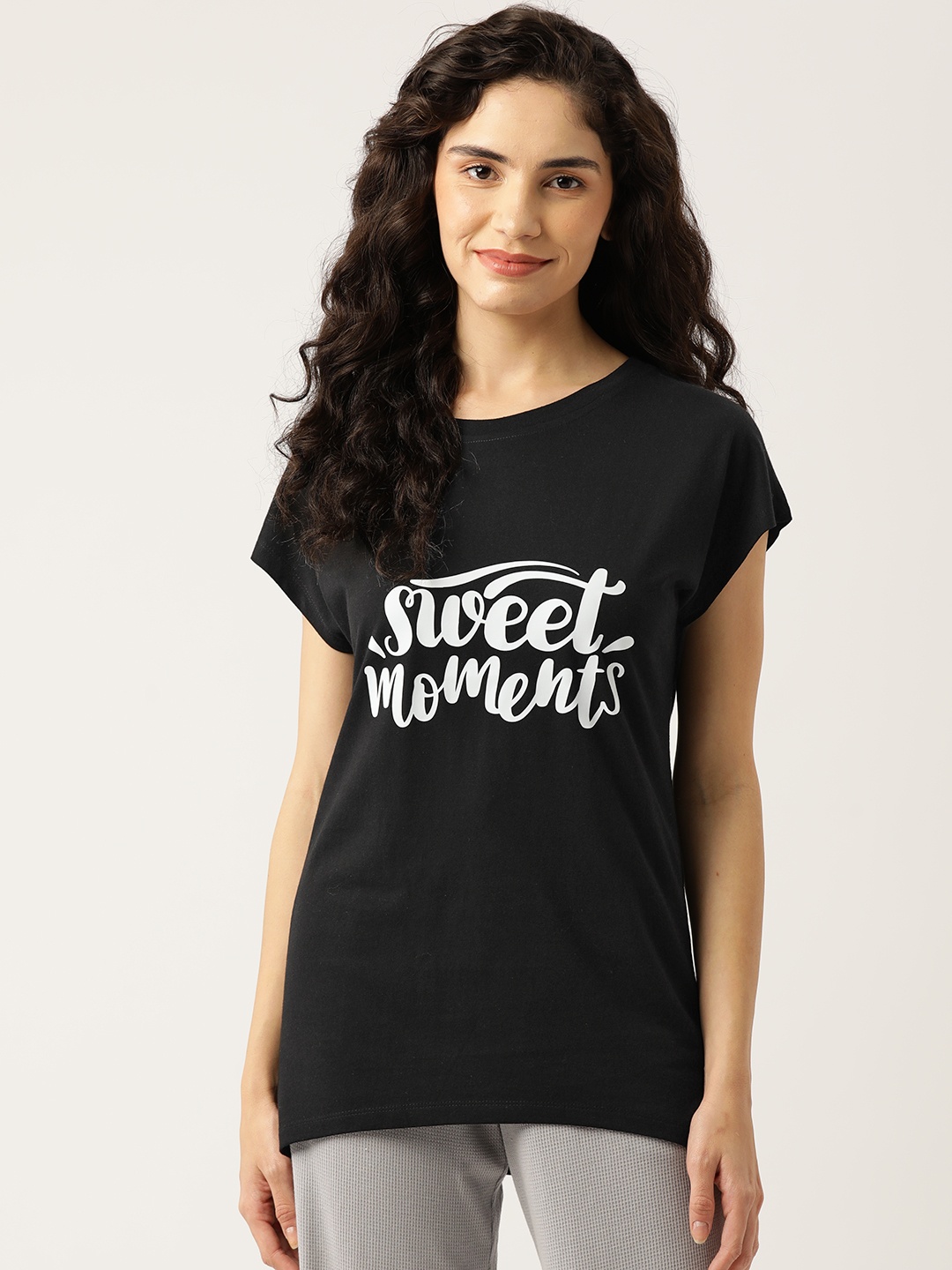 

UNMADE Women Typography Printed Lounge T-shirt, Black