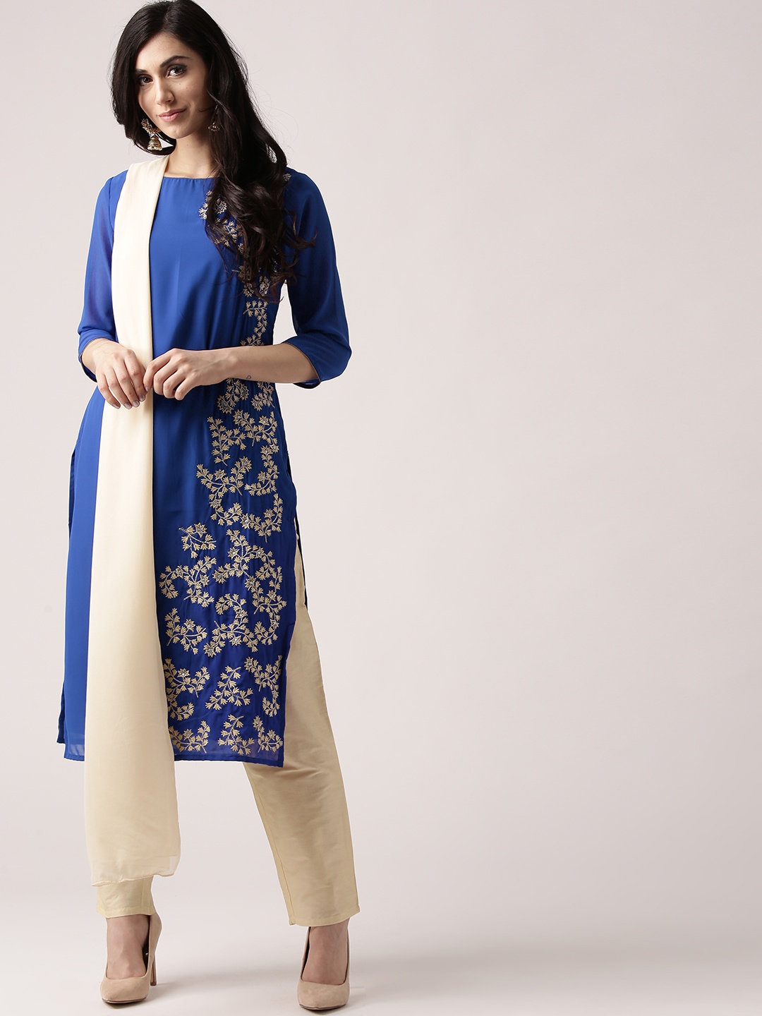

IMARA Women Blue & Beige Printed Kurta with Trousers & Dupatta