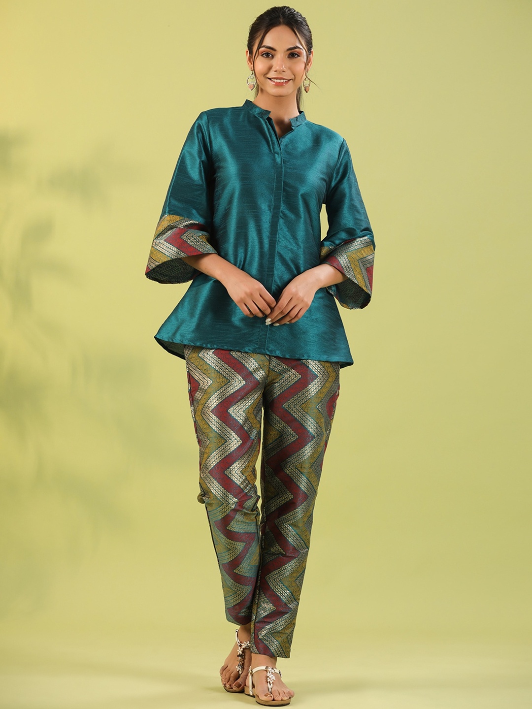 

mirari Geometric Printed Top With Trouser, Teal