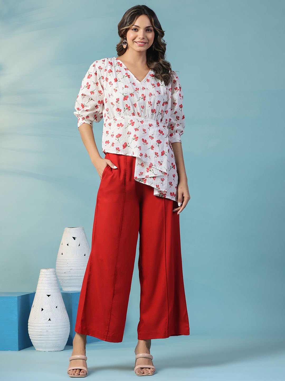 

mirari Printed Top with Palazzo Co-Ords, Red