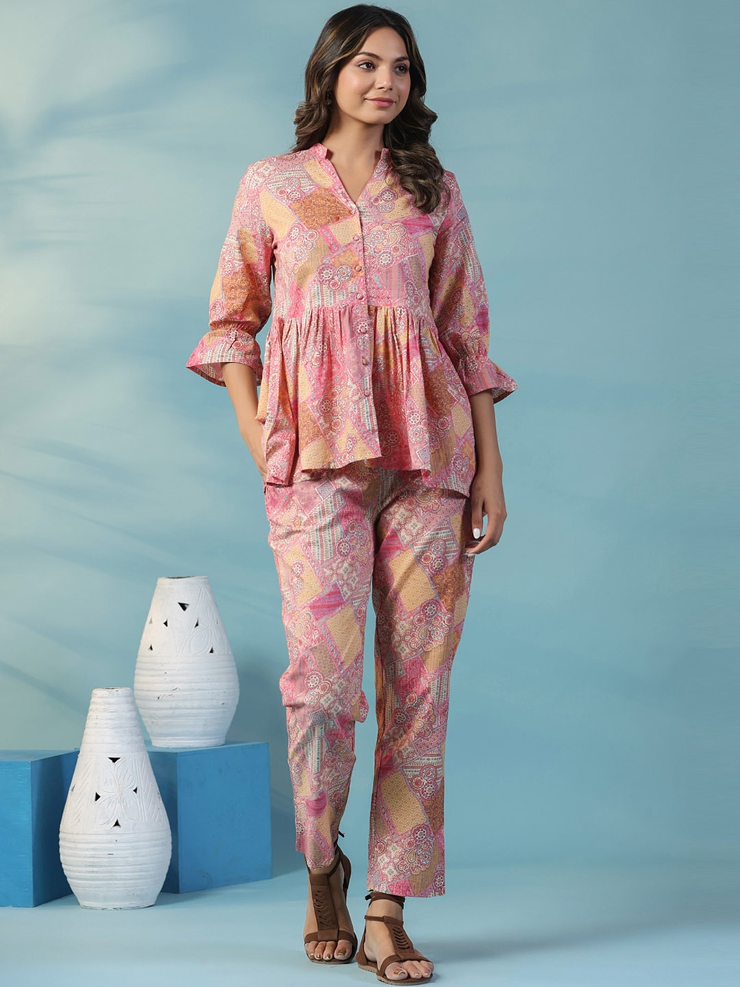 

mirari Printed Top With Trousers, Pink