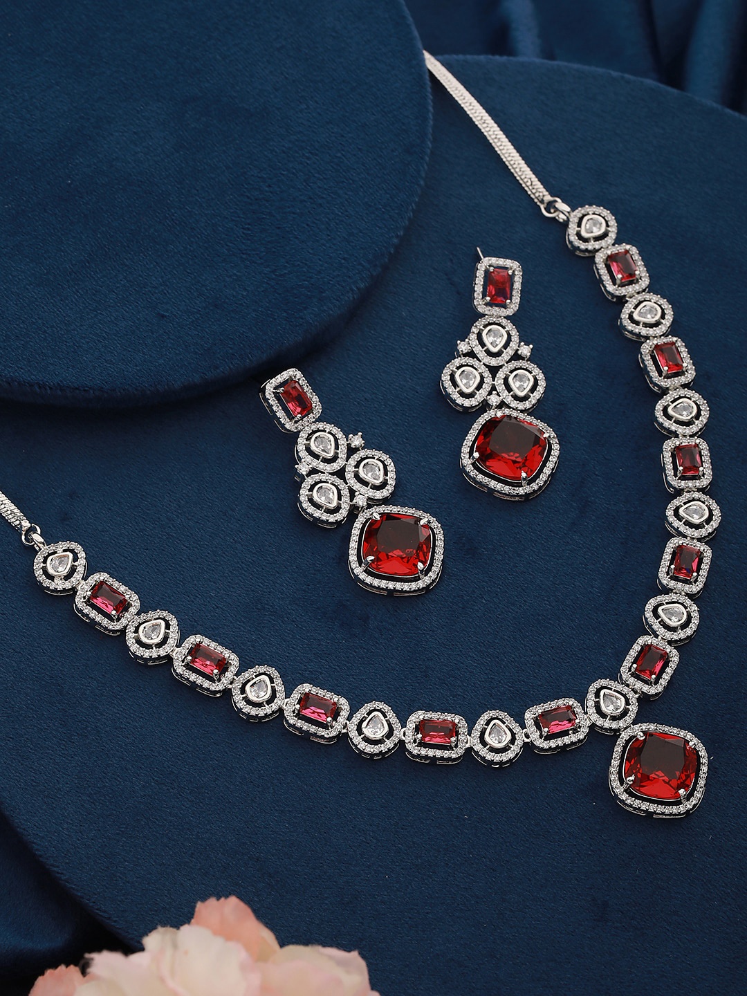 

Saraf RS Jewellery Silver-Plated CZ-Studded Jewellery Set