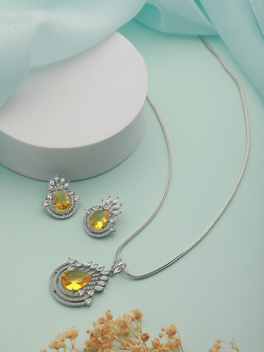 

Saraf RS Jewellery Silver-Plated CZ Studded Jewellery Set