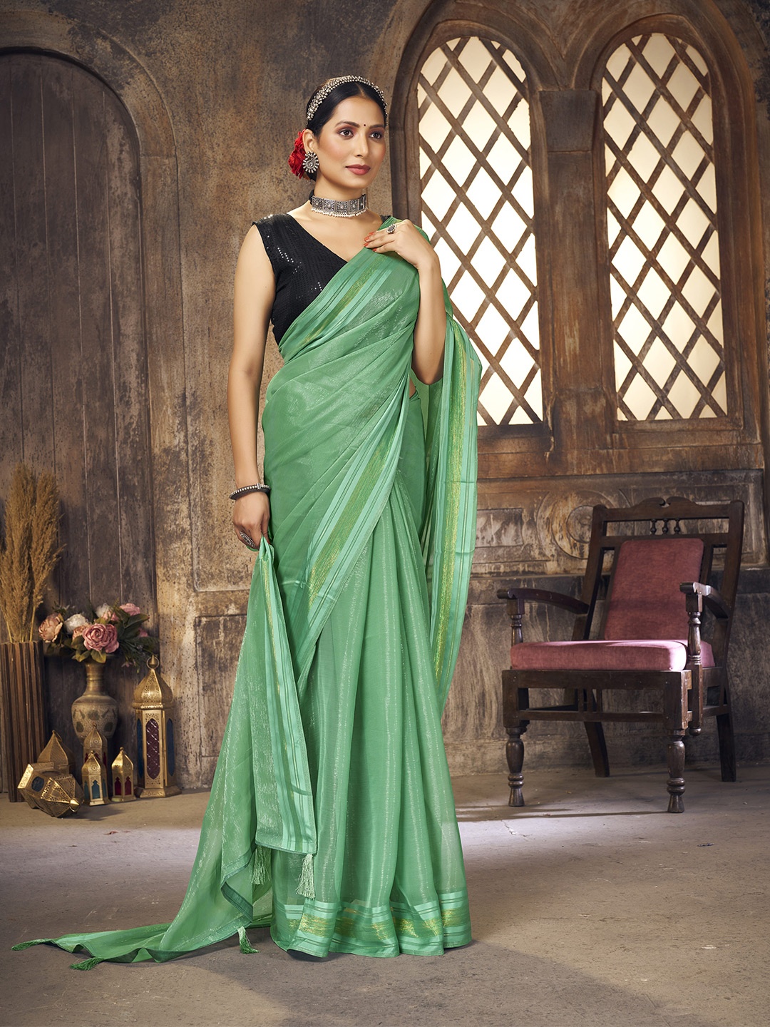 

elora Zari Pure Silk Bhagalpuri Saree, Green