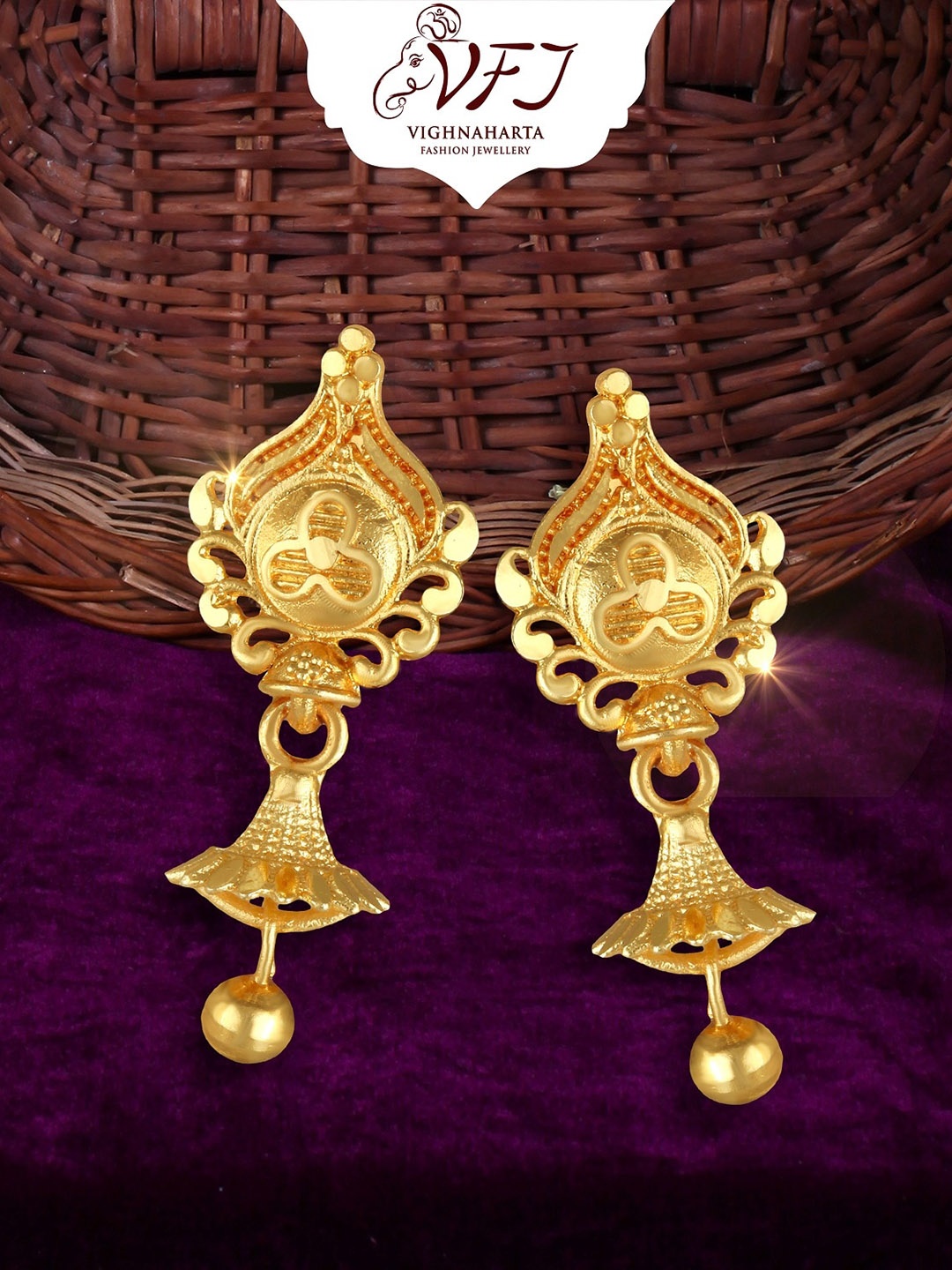 

Vighnaharta Gold-Plated Floral Drop Earrings