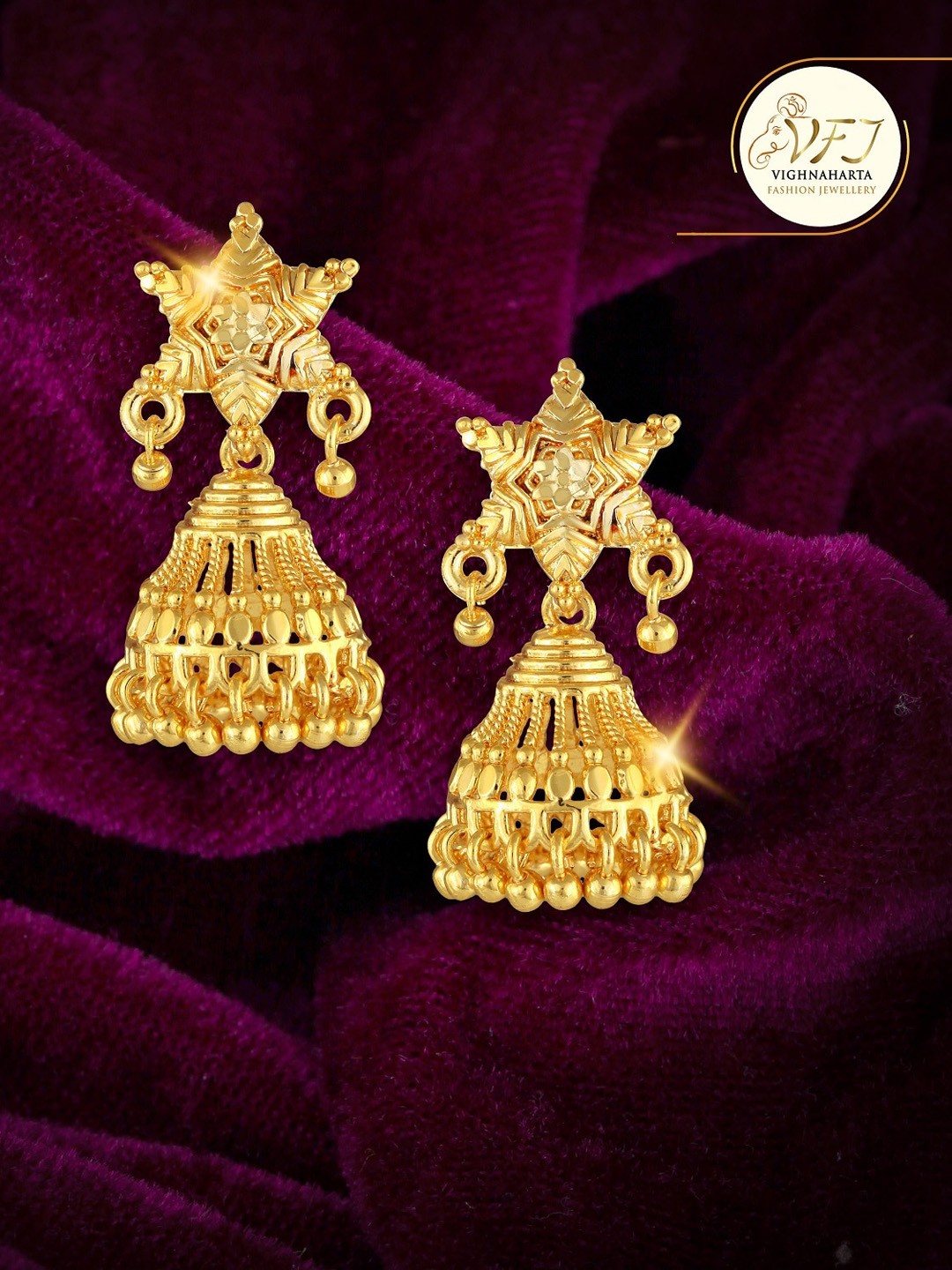 

Vighnaharta Gold-Plated Dome Jhumkas Earrings