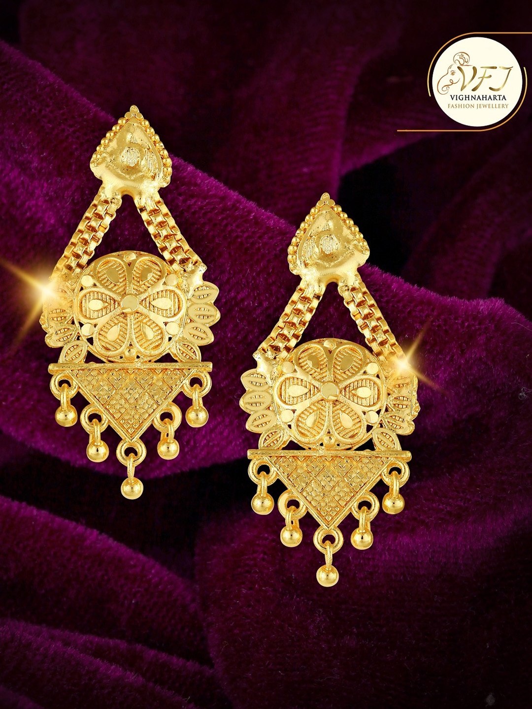 

Vighnaharta Gold-Plated Floral Drop Earrings