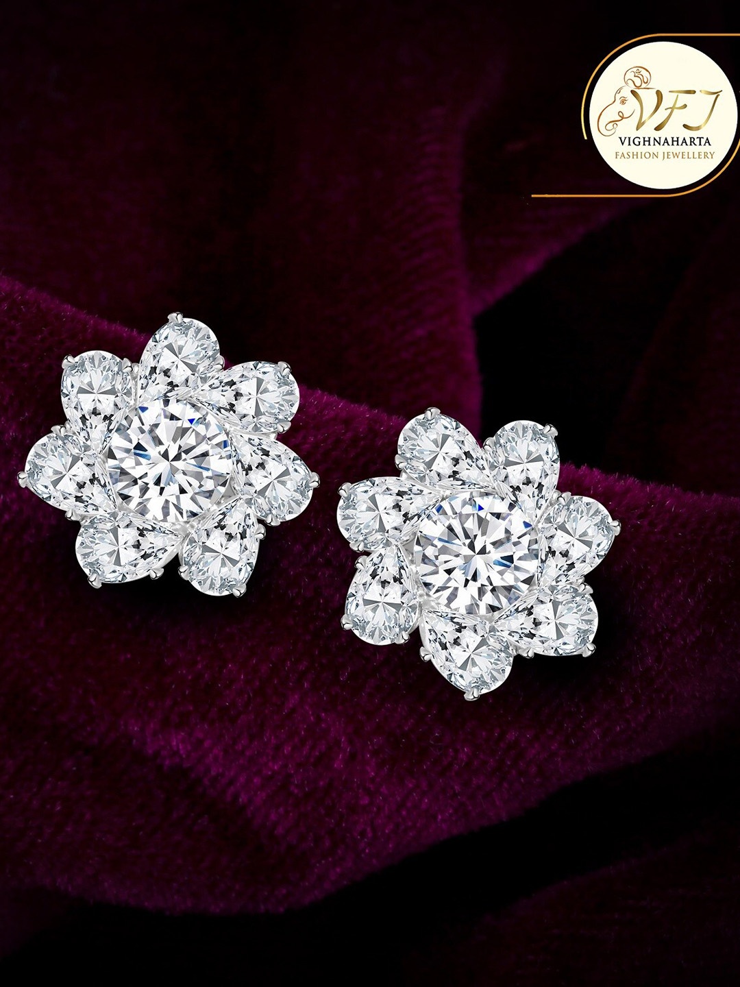 

Vighnaharta Rhodium Plated Floral Studs, Silver