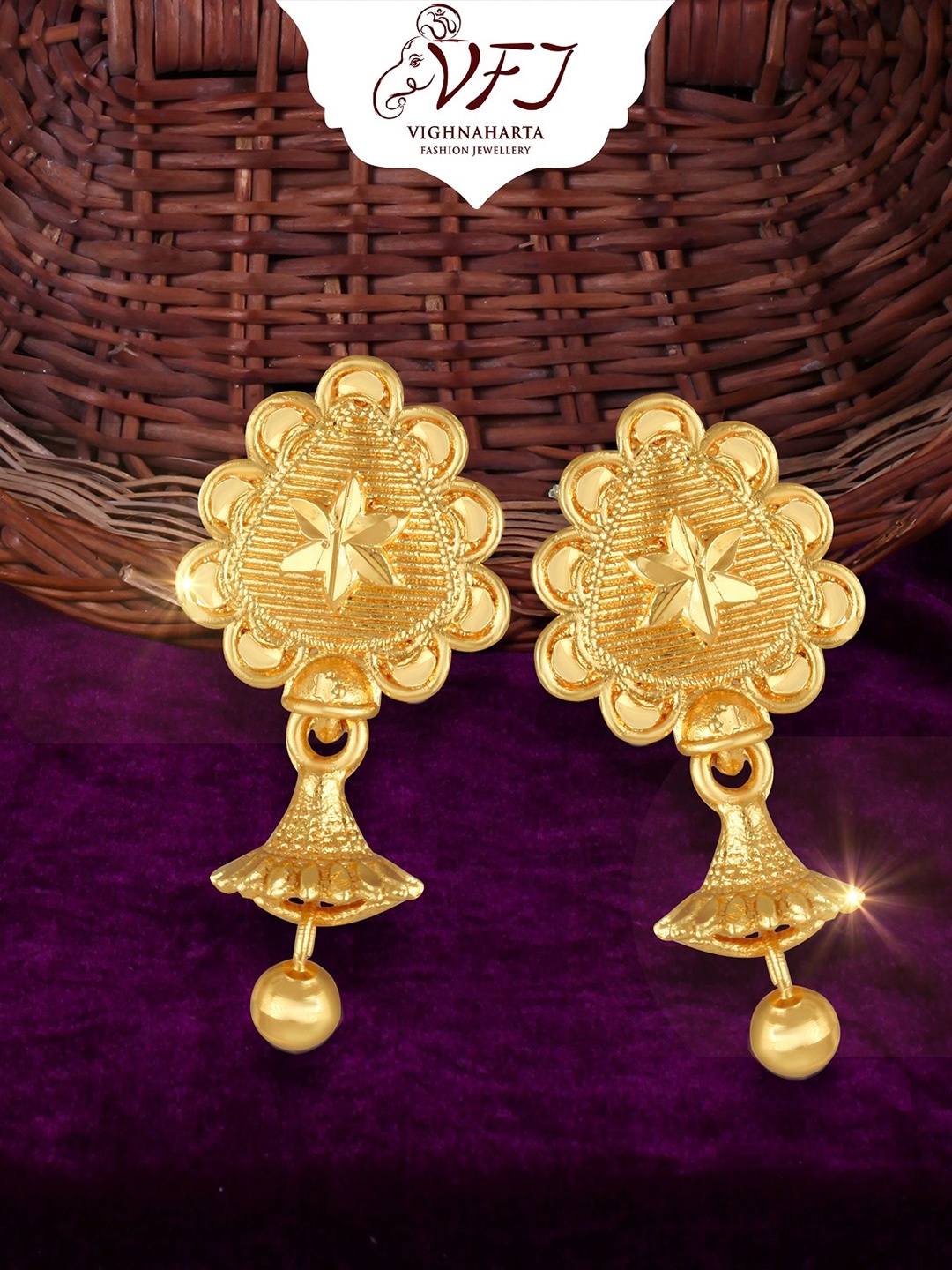 

Vighnaharta Gold-Plated Floral Drop Earrings