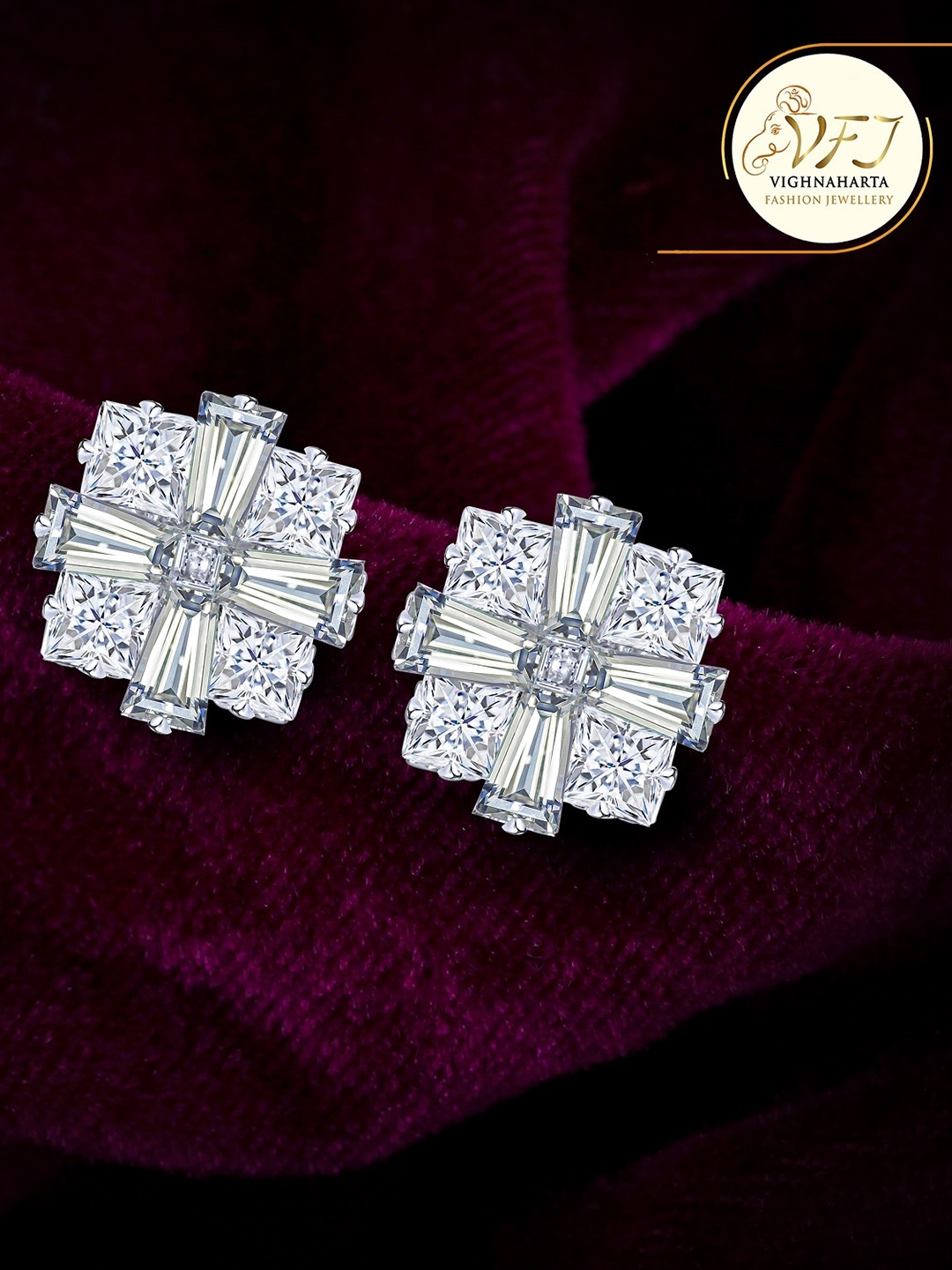 

Vighnaharta Rhodium-Plated Square Studs Earrings, Silver