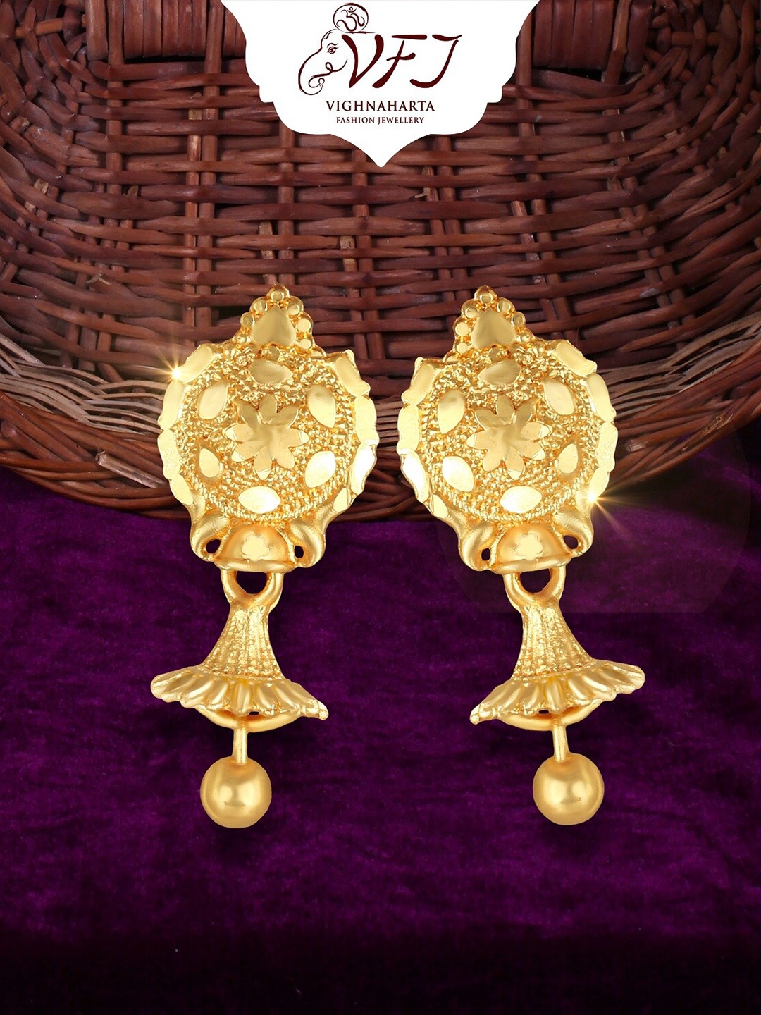 Vighnaharta Gold-Plated Floral Drop Earrings
