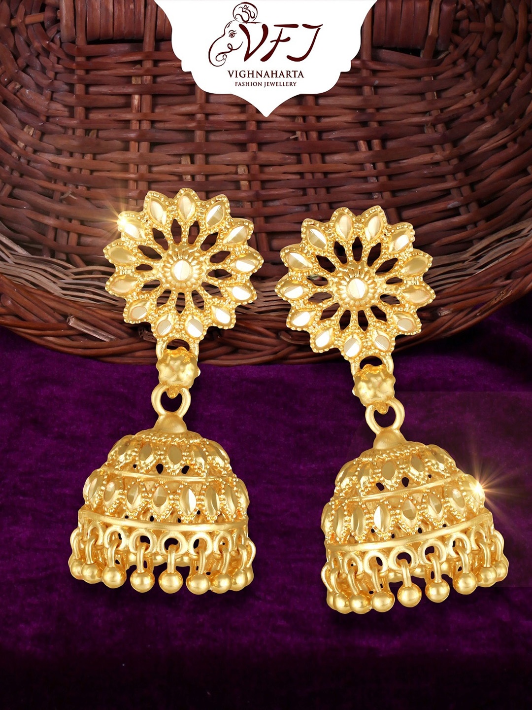 

Vighnaharta Gold-Plated Dome Shaped Jhumkas