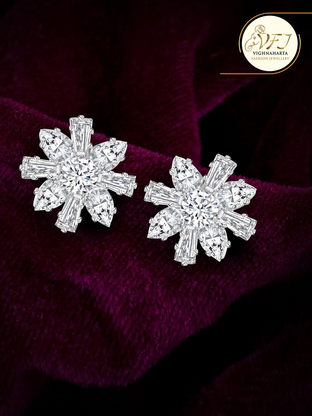 

Vighnaharta Rhodium-Plated Floral Studs Earrings, Silver