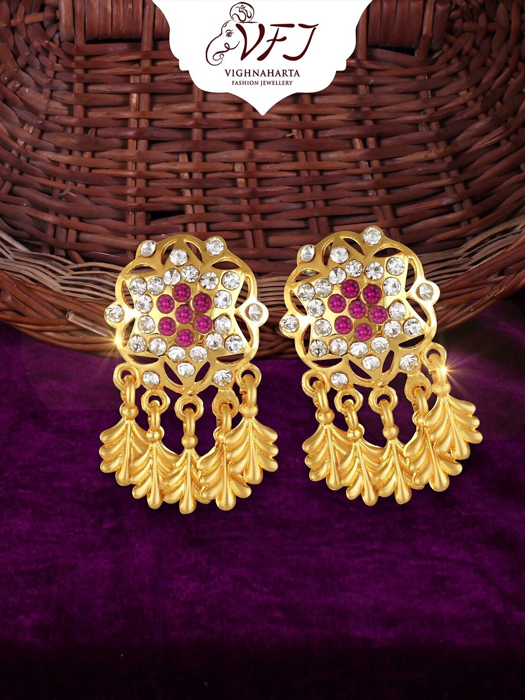 

Vighnaharta Gold-Plated Floral Drop Earrings