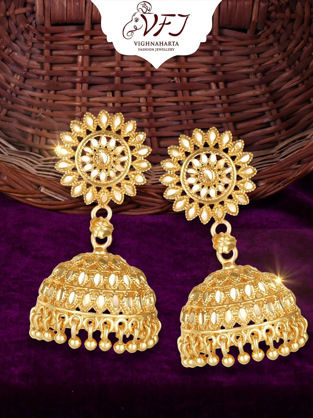 

Vighnaharta Gold-Plated Dome Shaped Jhumkas