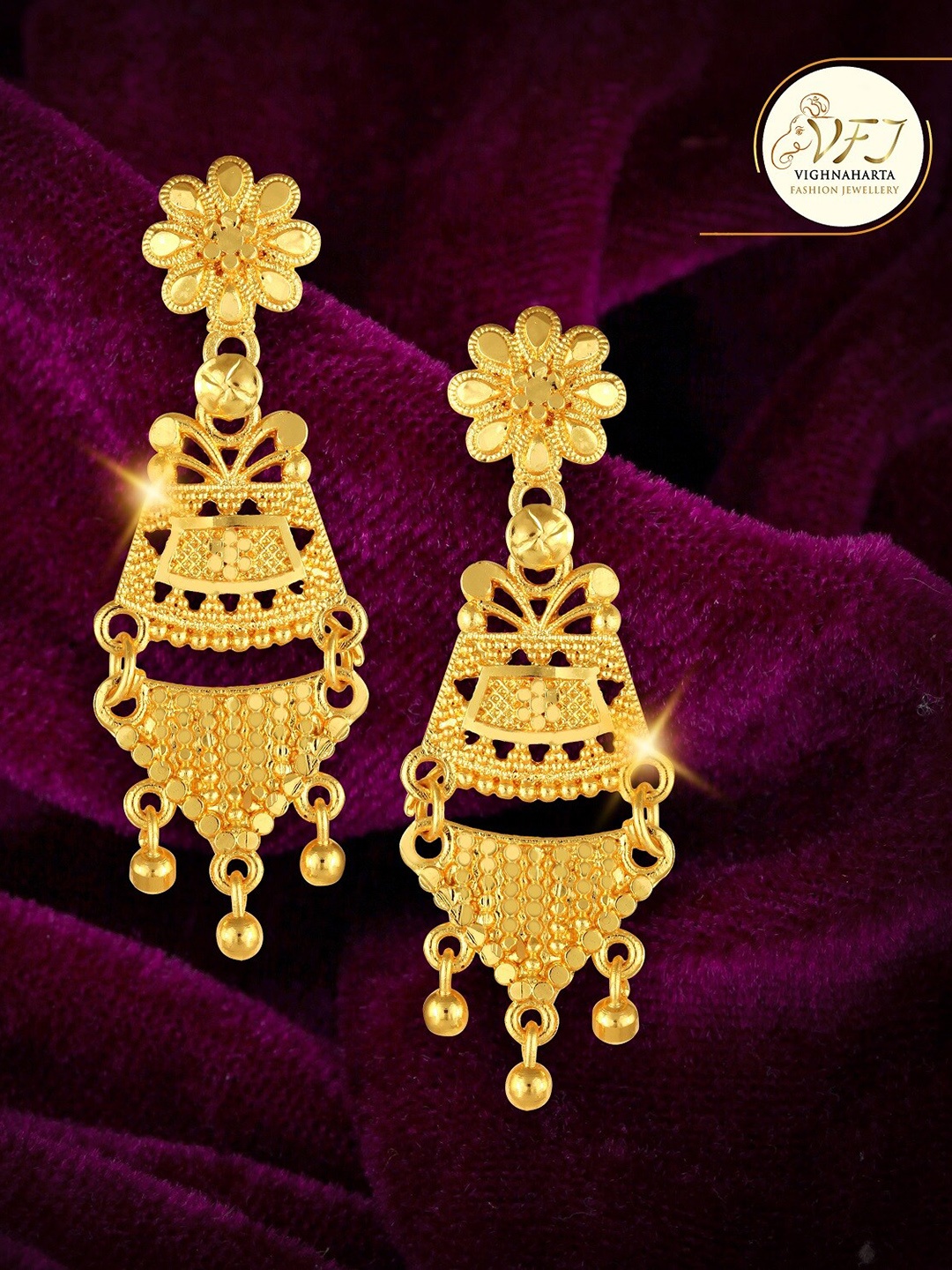 

Vighnaharta Gold-Plated Floral Drop Earrings