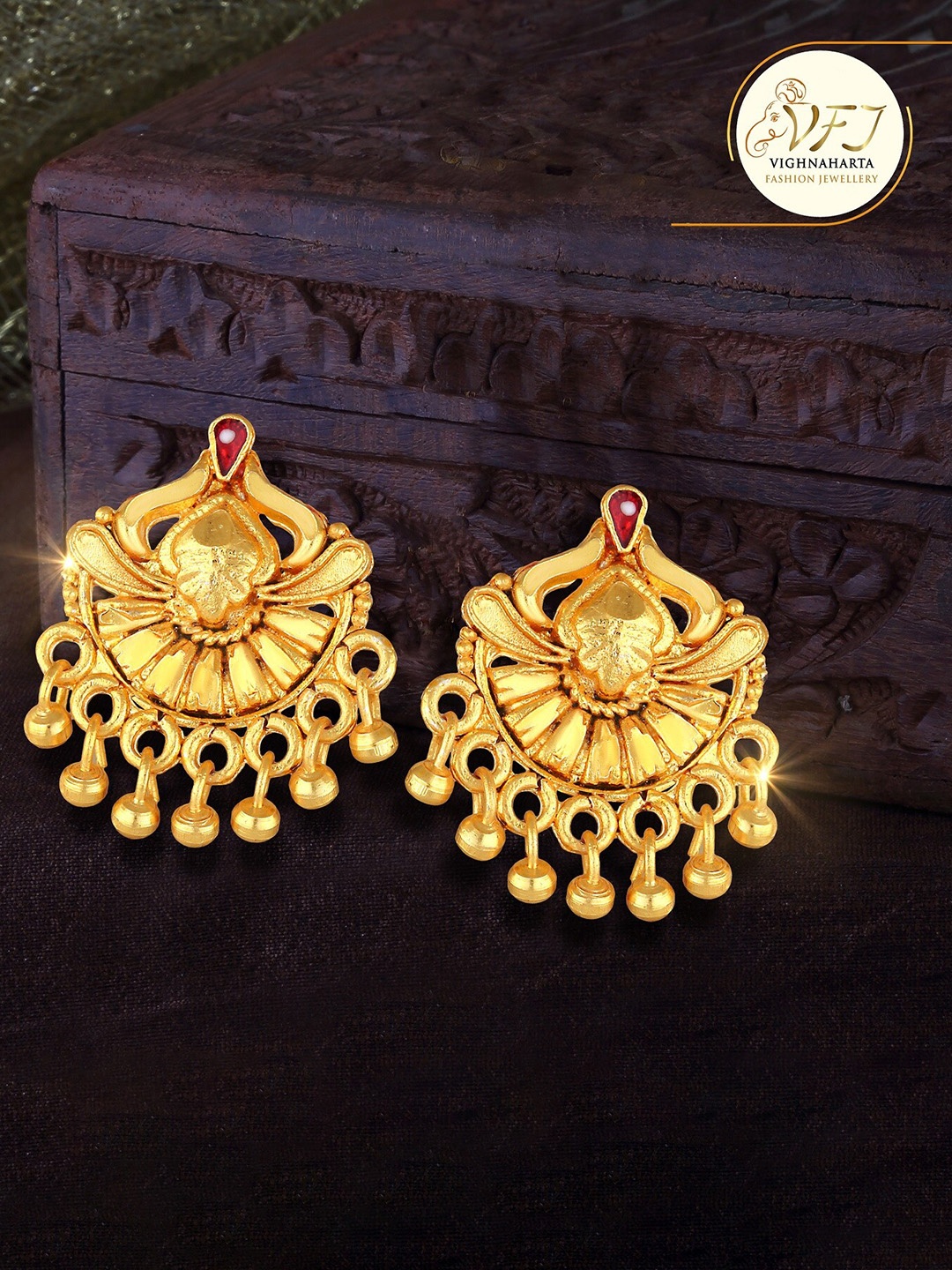 

Vighnaharta Gold-Plated Floral Drop Earrings
