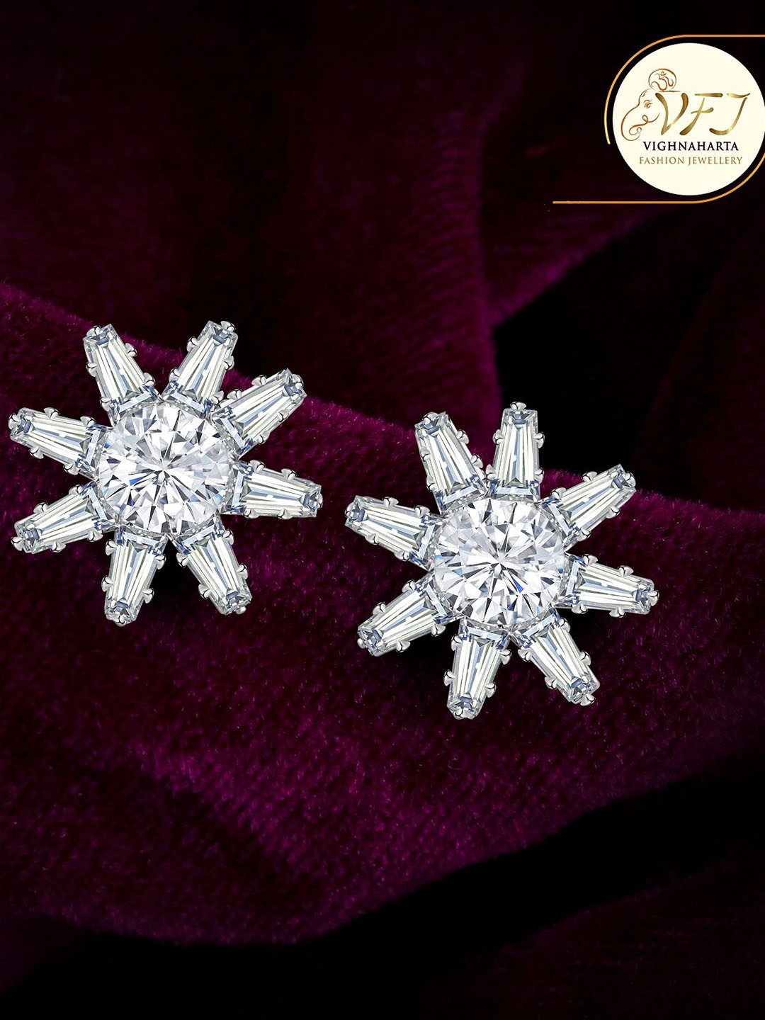 

Vighnaharta Rhodium Plated Floral Studs, Silver