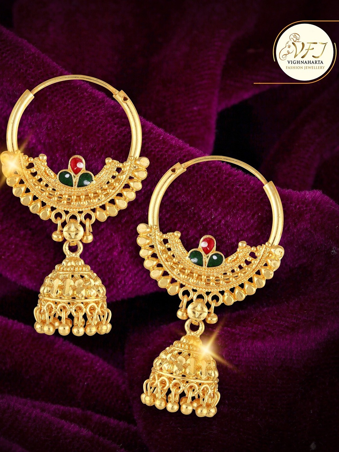

Vighnaharta Gold-Plated Classic Jhumkas Earrings