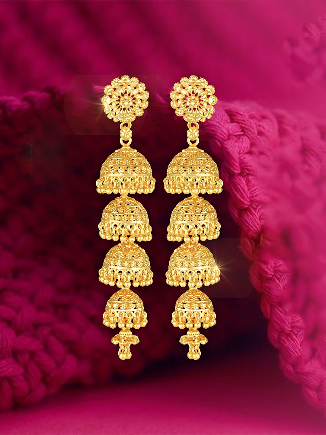 Vighnaharta Gold-Plated Dome Shaped Drop Earrings