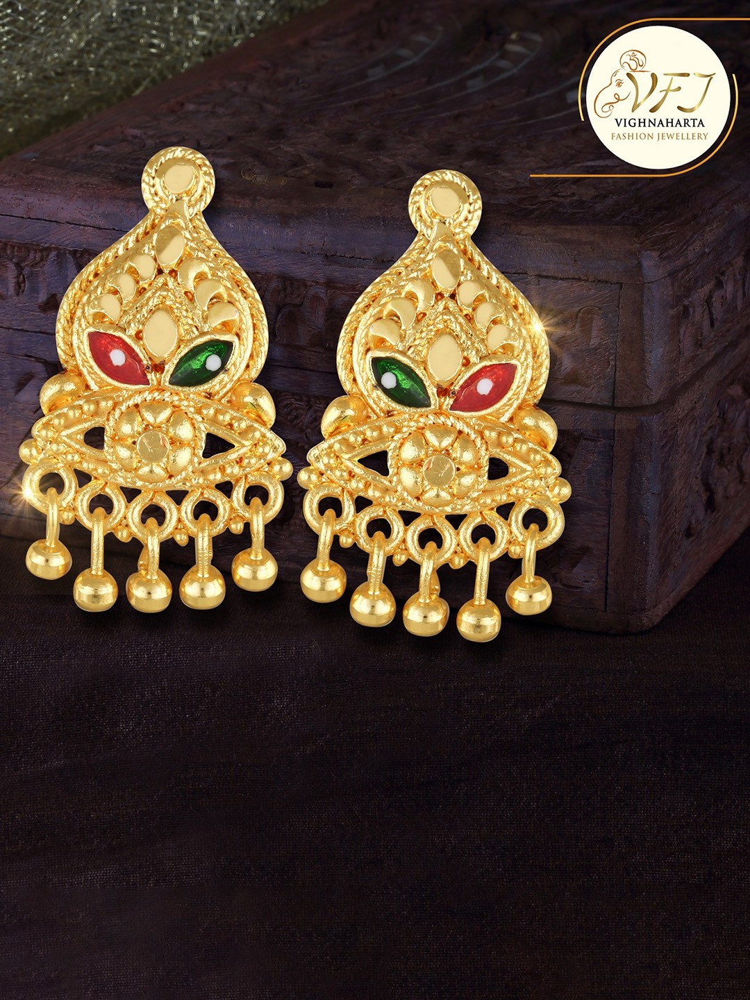 

Vighnaharta Gold-Plated Floral Drop Earrings