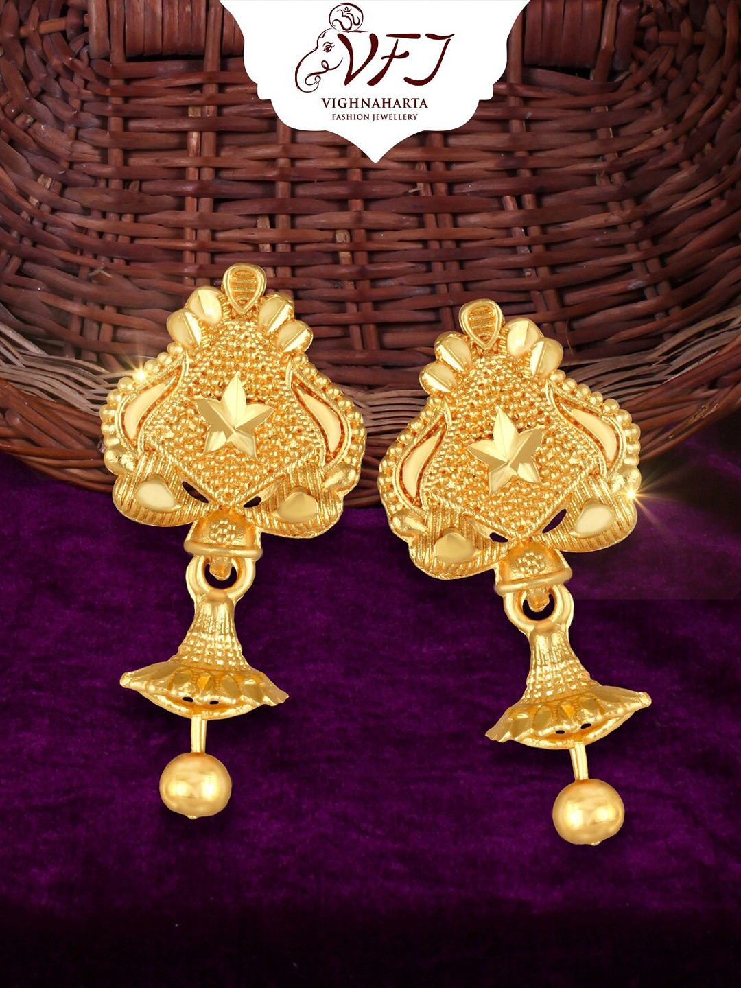 

Vighnaharta Gold-Plated Contemporary Drop Earrings