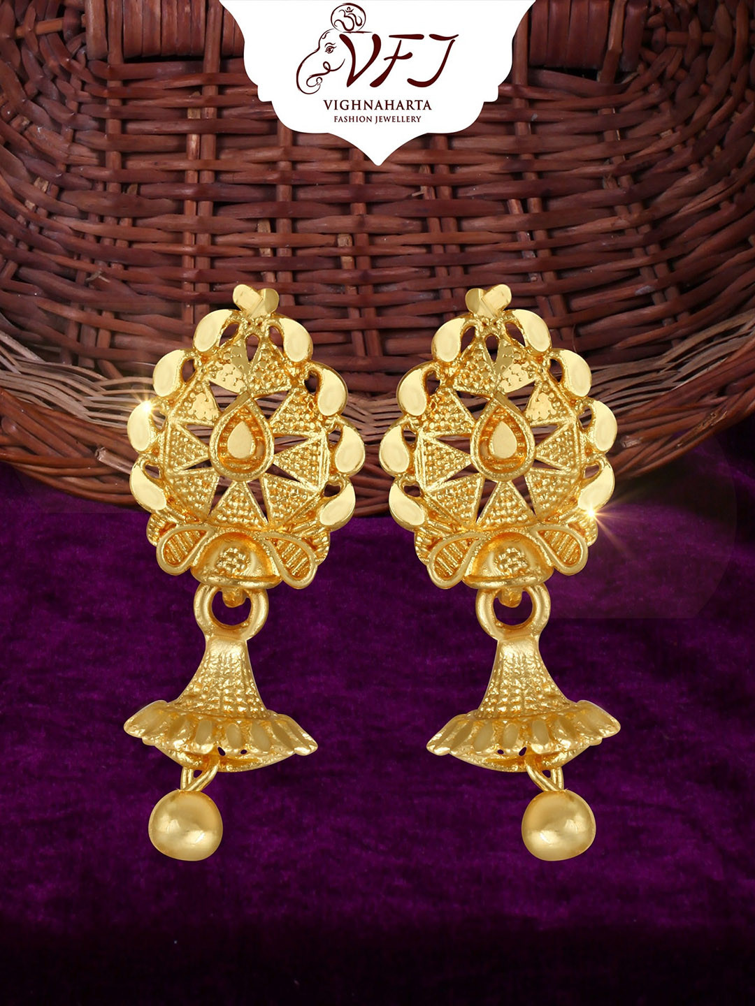 

Vighnaharta Gold-Plated Contemporary Drop Earrings