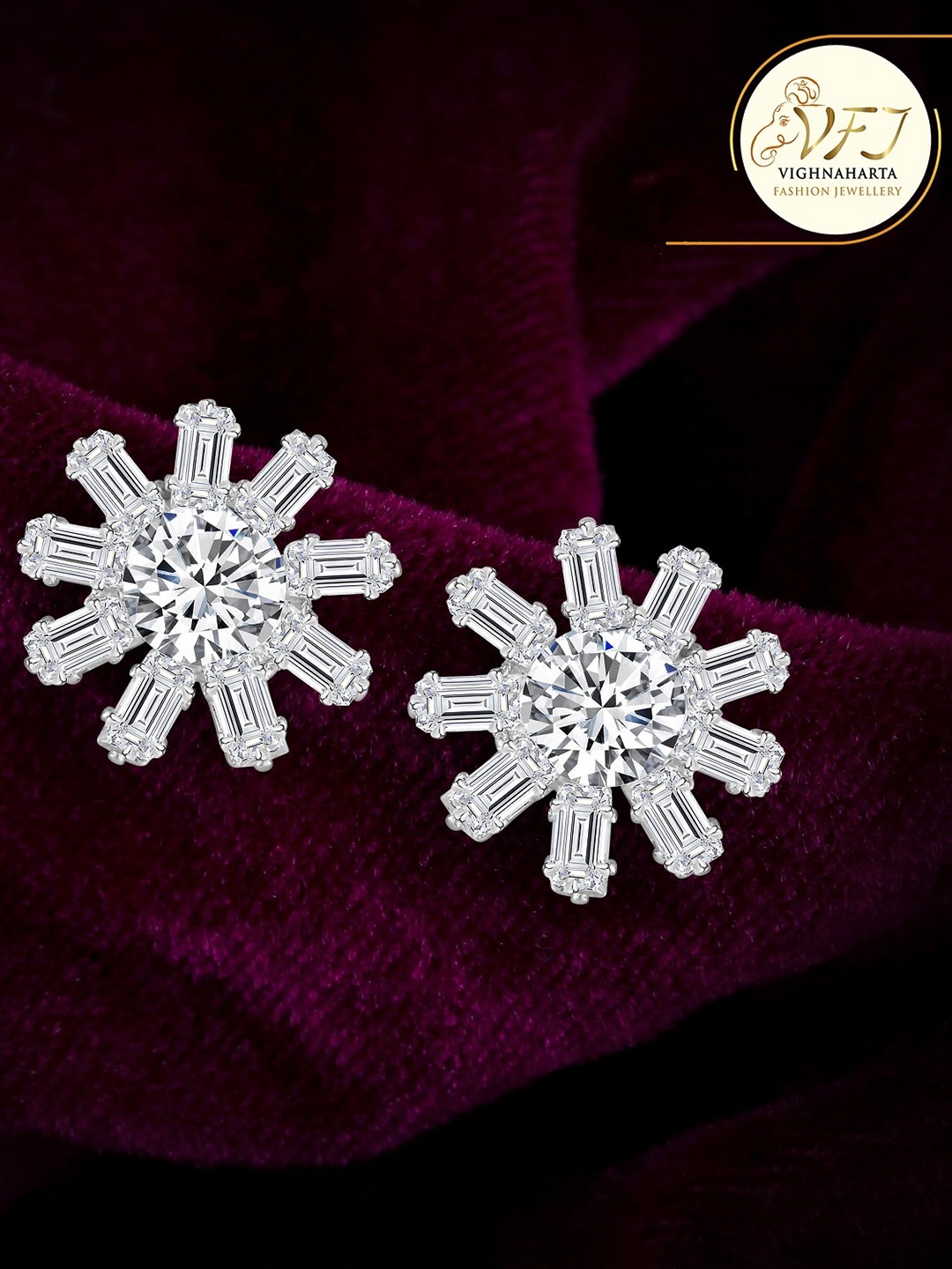 

Vighnaharta Rhodium-Plated Stone-Studded Floral Studs Earrings, Silver