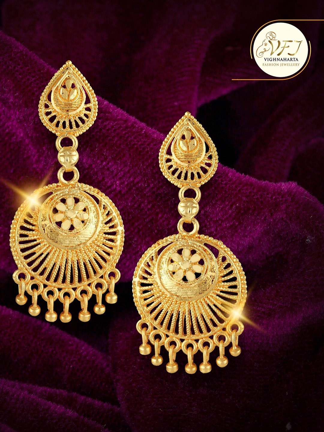 Vighnaharta Gold-Plated Floral Drop Earrings