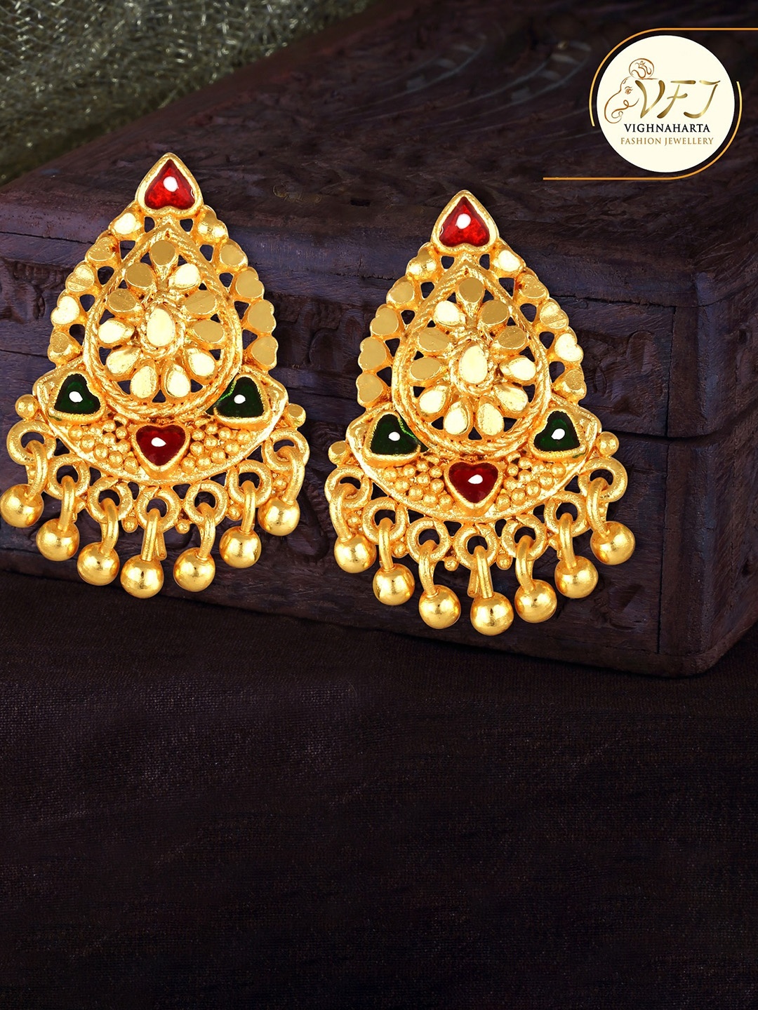 

Vighnaharta Gold-Plated Floral Drop Earrings