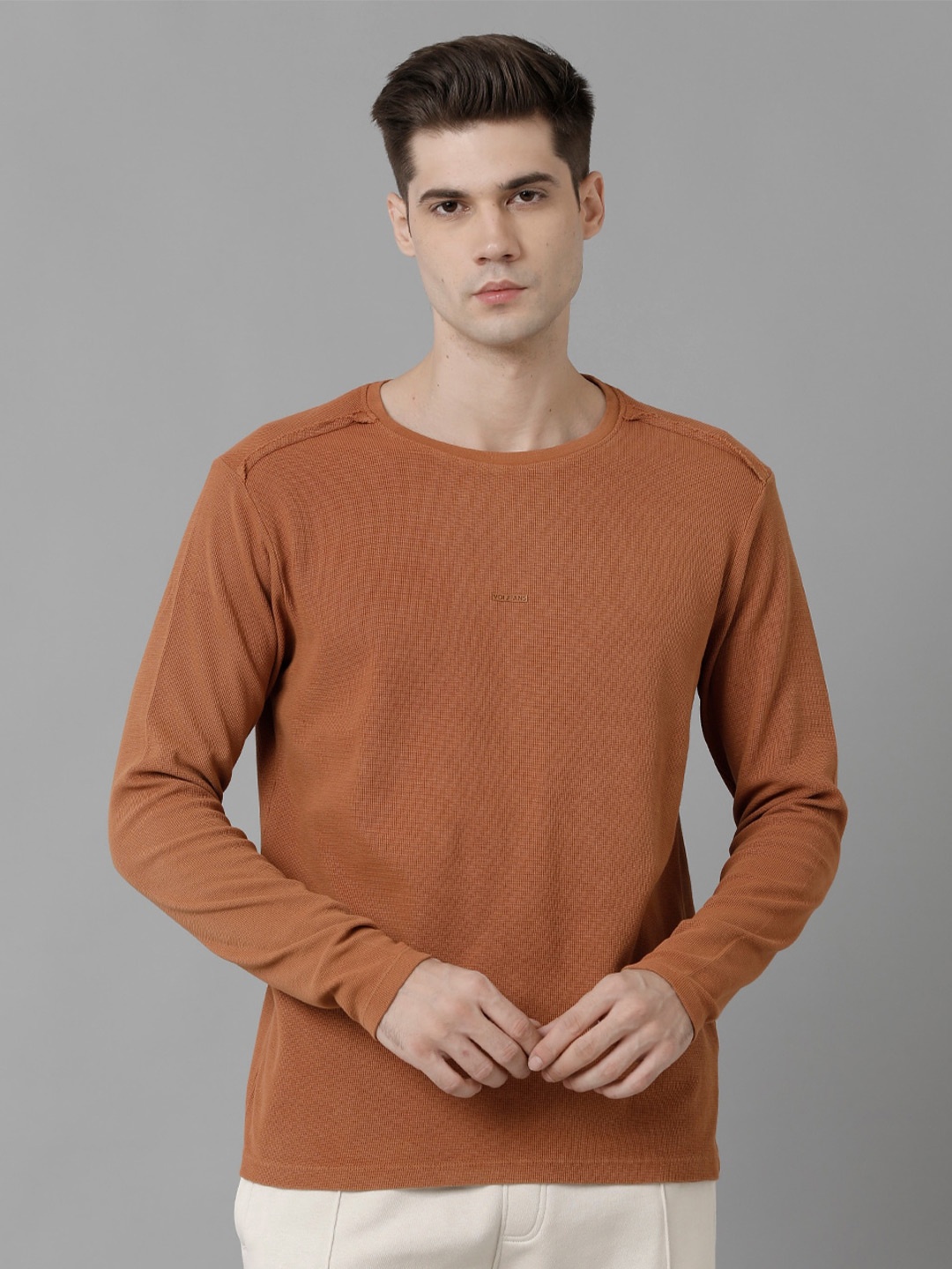 

Voi Jeans Long Sleeves Round Neck Cotton T-shirt, Rust