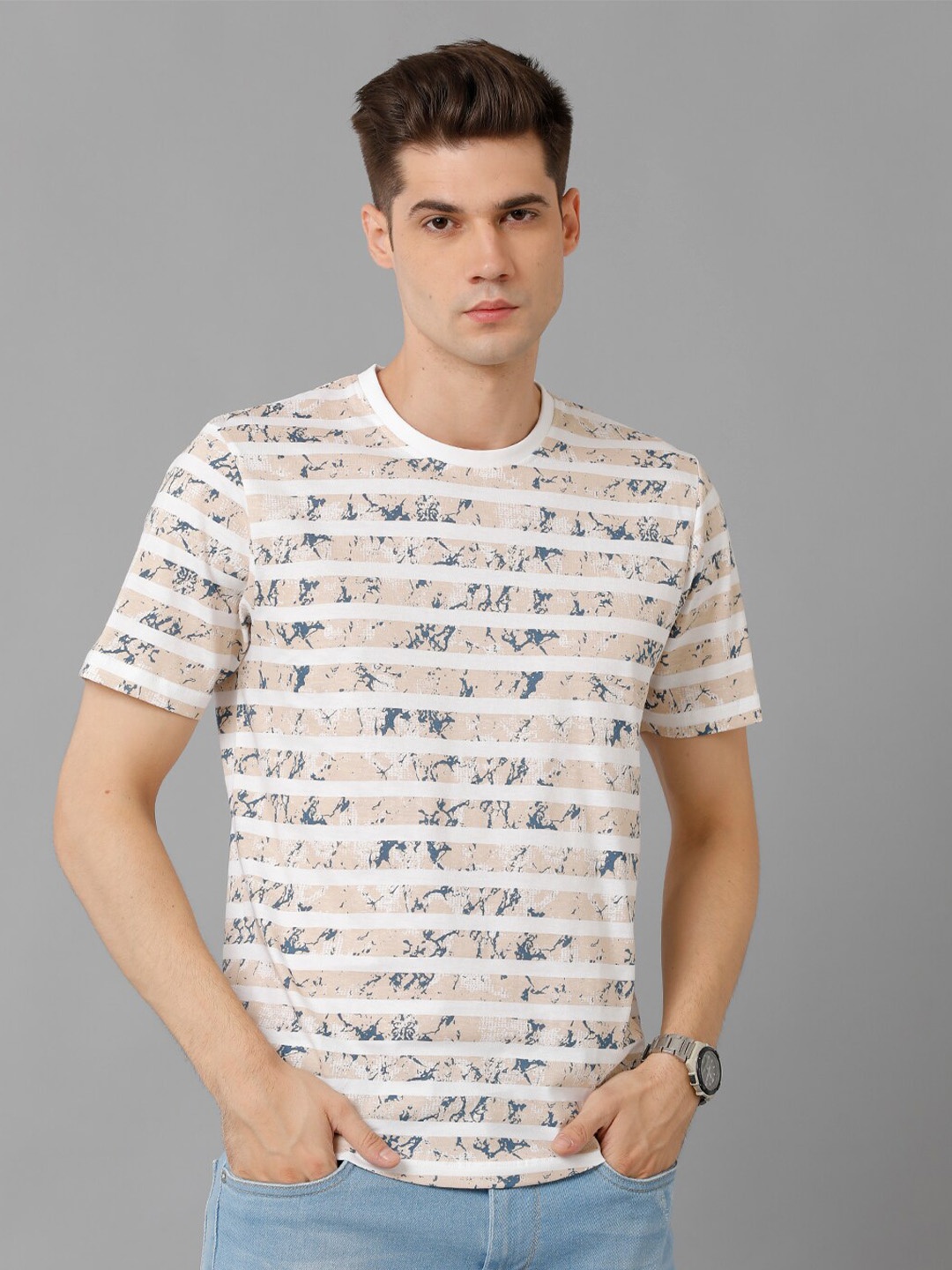 Voi Jeans Abstract Printed Cotton T-shirt, White