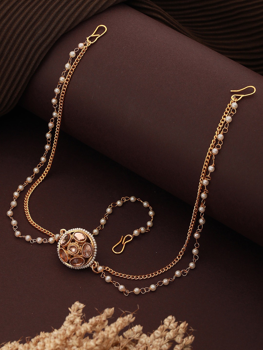 

Saraf RS Jewellery Gold Plated & Kundan Studded Borla Mathapatti