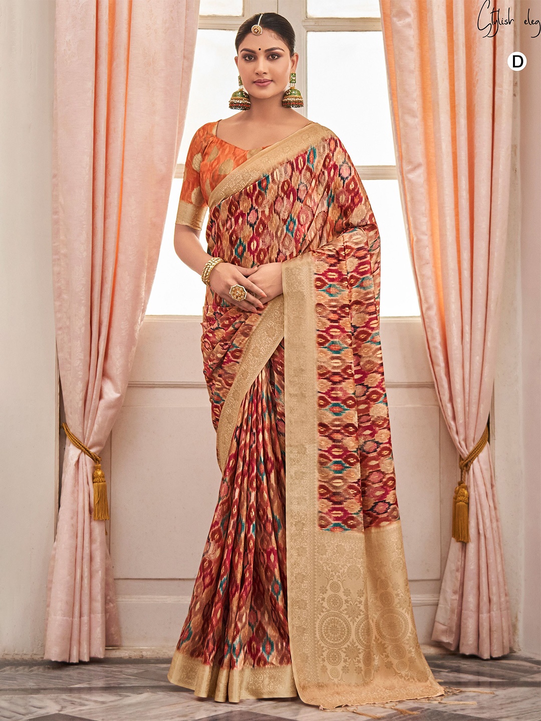 

SHANGRILA Abstract Printed Silk Cotton Bagru Saree, Brown