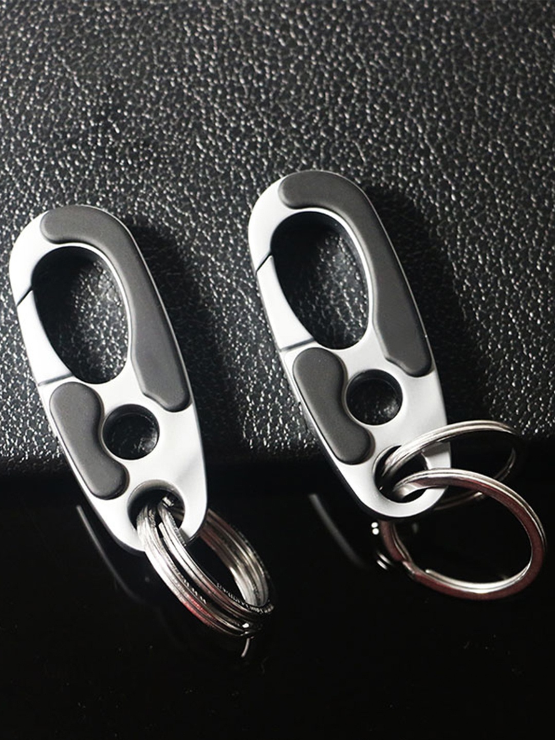 

CONTACTS Set Of 2 Stainless Steel Hook Keychains, Black