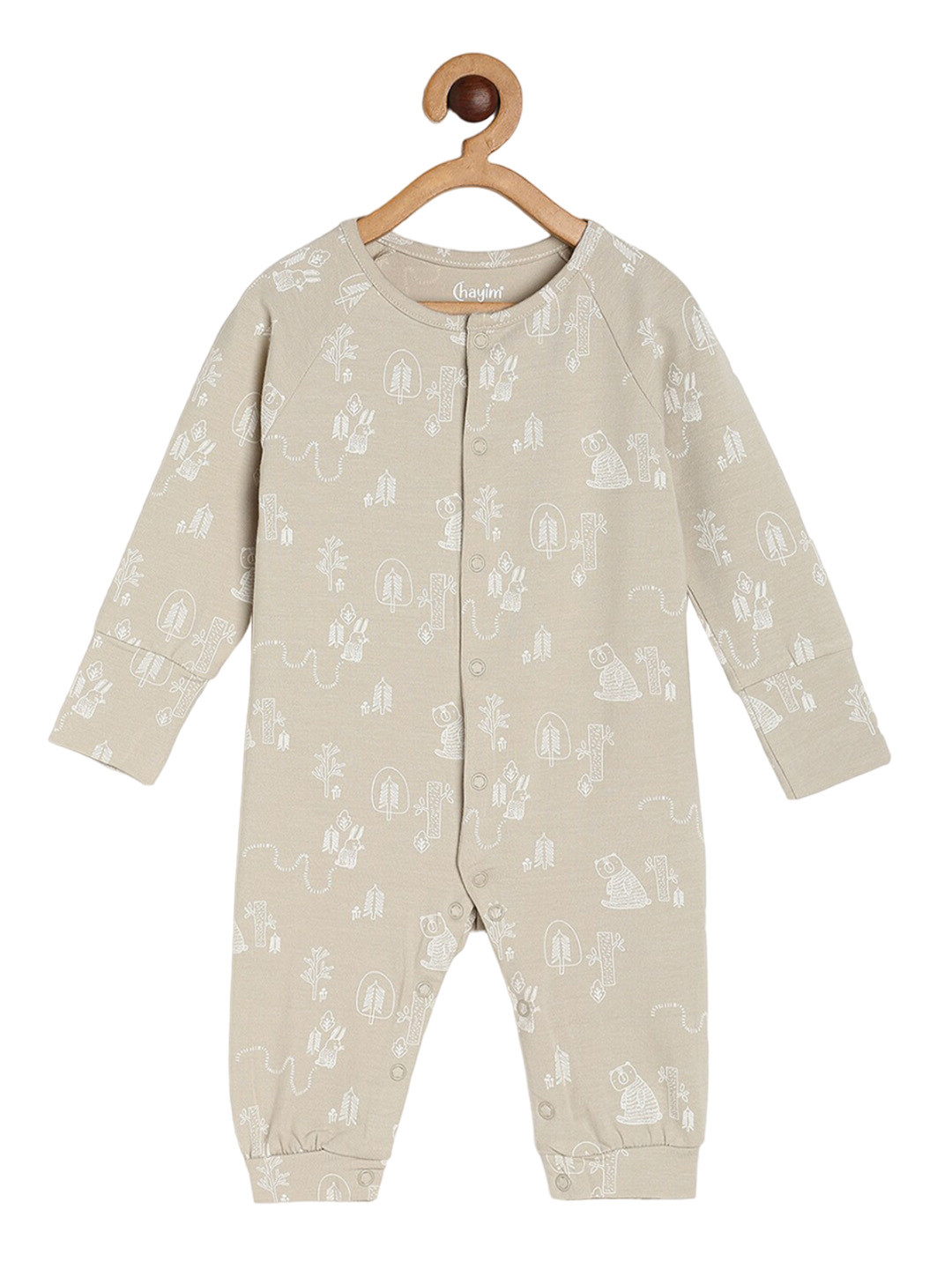 

CHAYIM Kids Printed Open Front Rompers, Beige