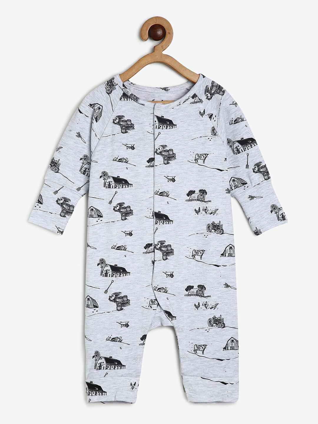 

CHAYIM Kids Printed Open Front Rompers, Grey melange