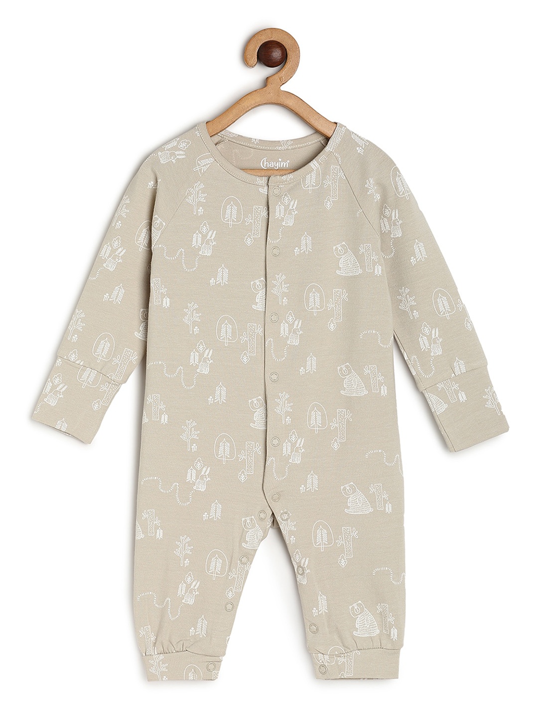 

CHAYIM Kids Printed Open Front Rompers, Beige
