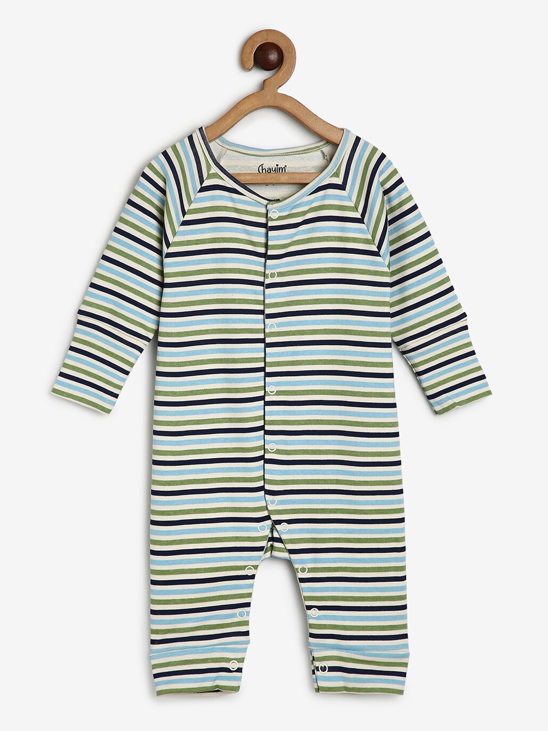 

CHAYIM Infant Striped Full Length Romper, Green