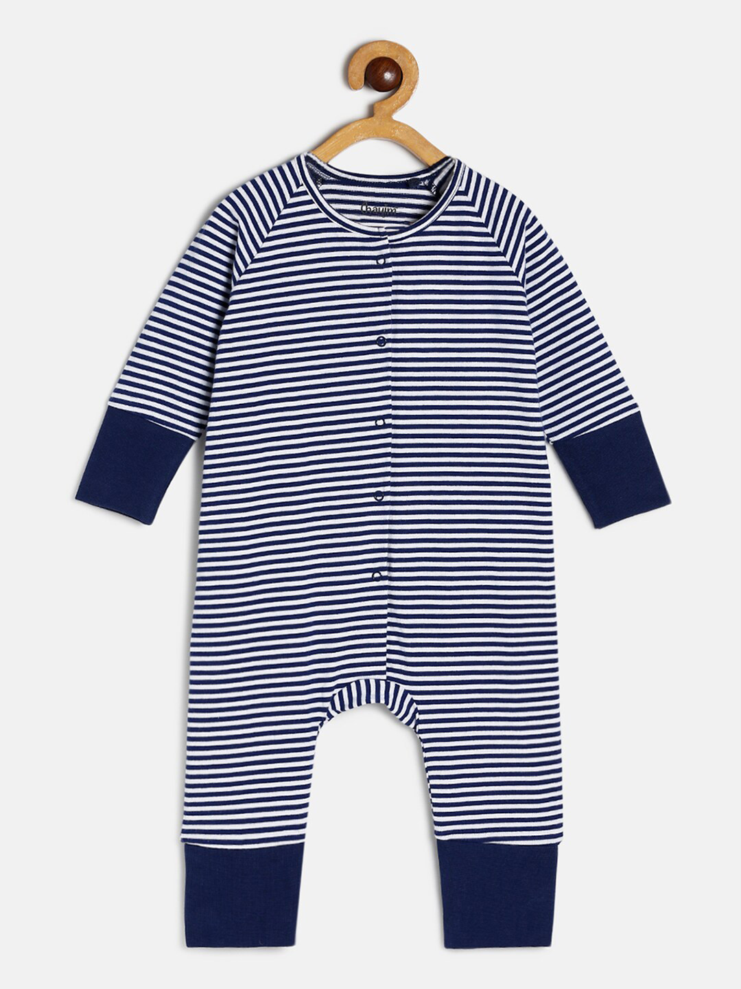 

CHAYIM Infants Striped Open Front Cotton Romper, Navy blue